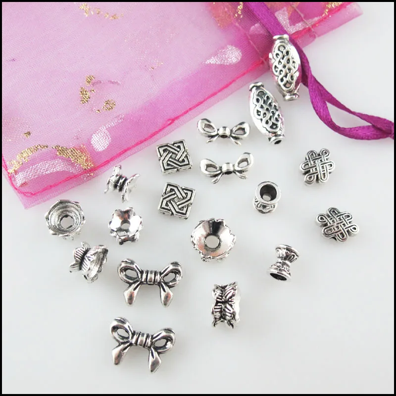 Fashion New Lotus Flower Chinese Knot Butterfly Bow Charms Spacer Bar Beads Tibetan Silver Plated