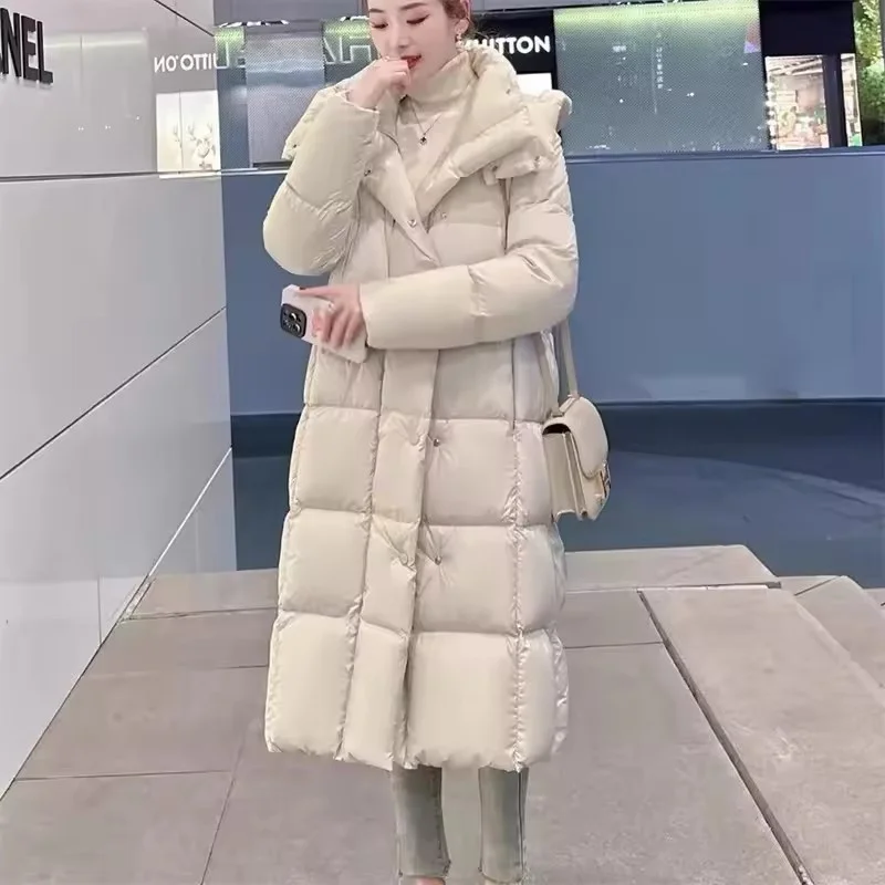 

Новинка 2025 года, зимняя пуховая хлопковая стеганая куртка, женская модная длинная повседневная теплая тонкая парка с капюшоном, женская верхняя одежда, женское пальто