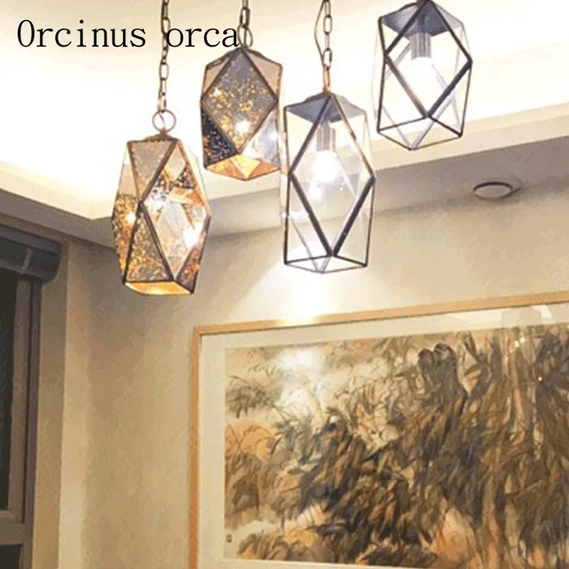 American retro glass all copper single head chandelier dining room balcony corridor hallway chandelier Postage free