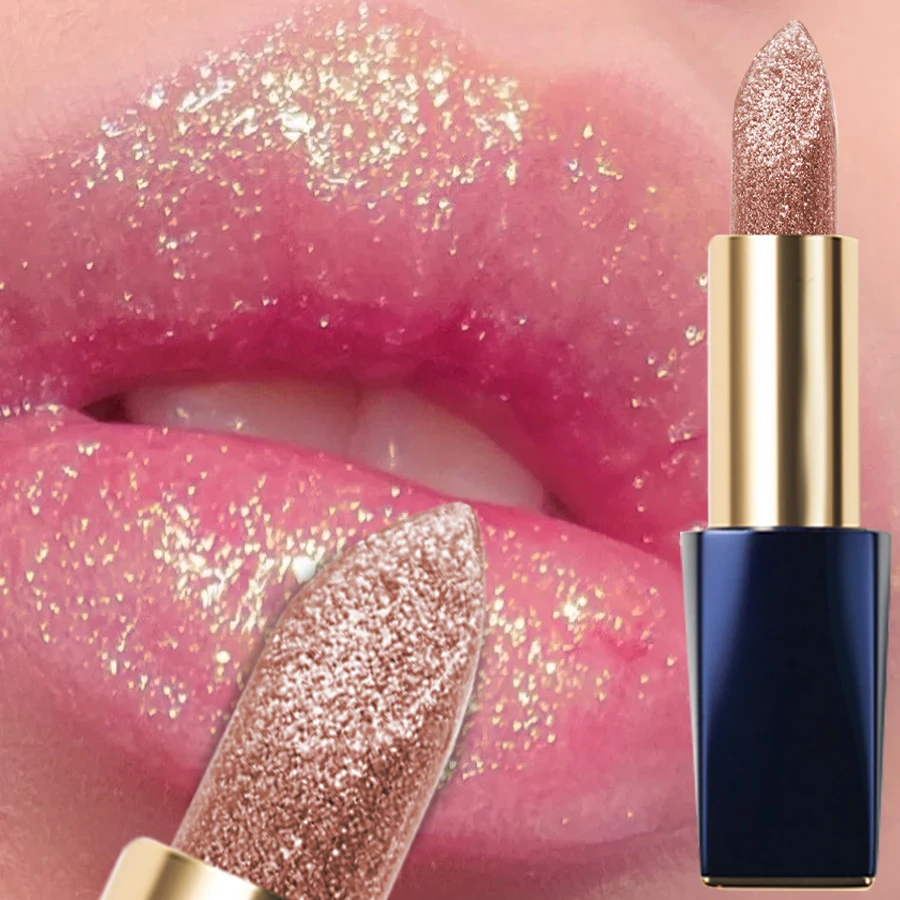 Radiant Pinkish Golden Pearlescent Lip Gloss - Long-lasting Glitter & Shimmer - Hydrating Creamy Texture for Parties, Stage, Cos