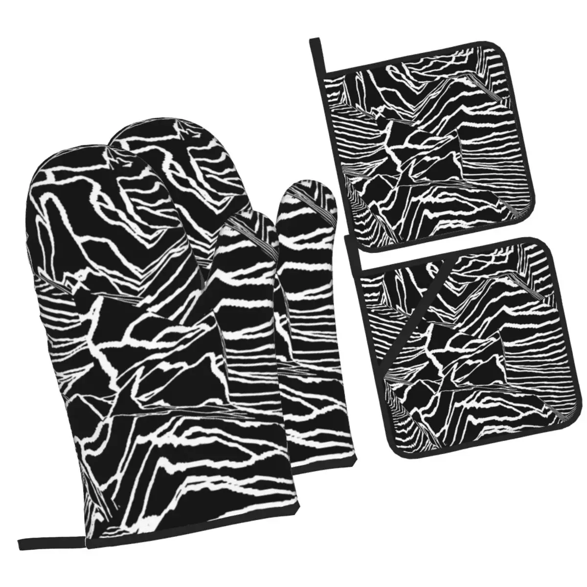 Joy Division Unknown Pleasures Oven Mitts and Pot Holder Sets of 4 for Baking Kitchen Cooking BBQ Resistant Non-Slip Gloves