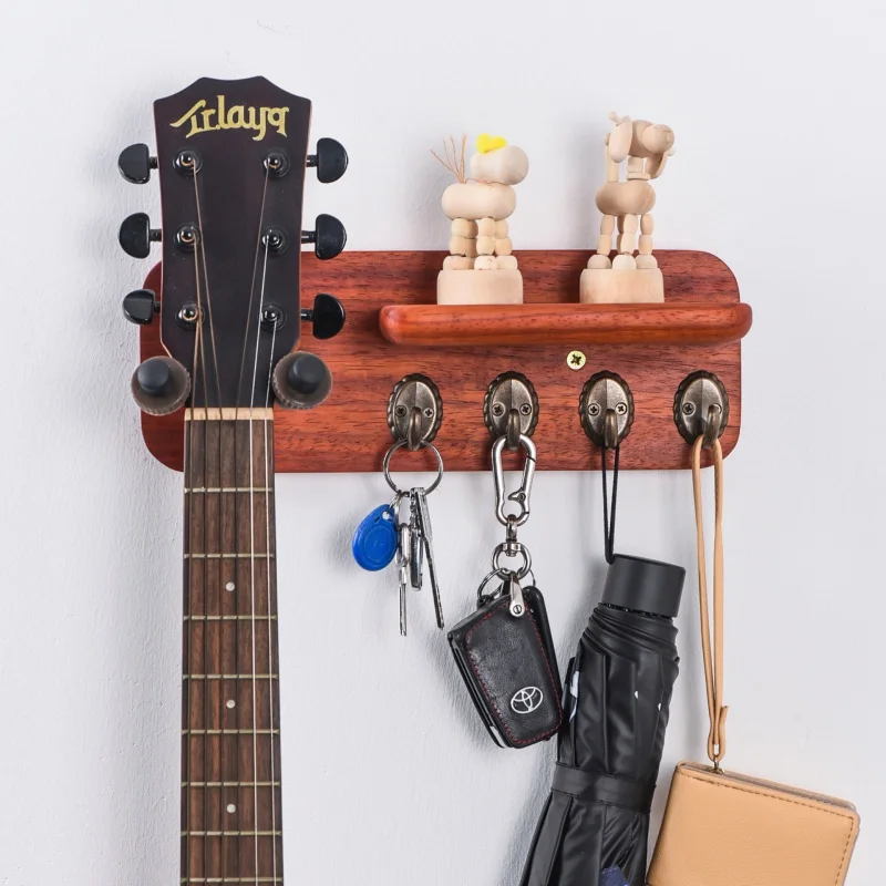 

Guitar Rack Wall Hook Wooden Multi-Functional Storage Rack Folk Electric Guitar Key holderBass Violin Solid Wood Bracket