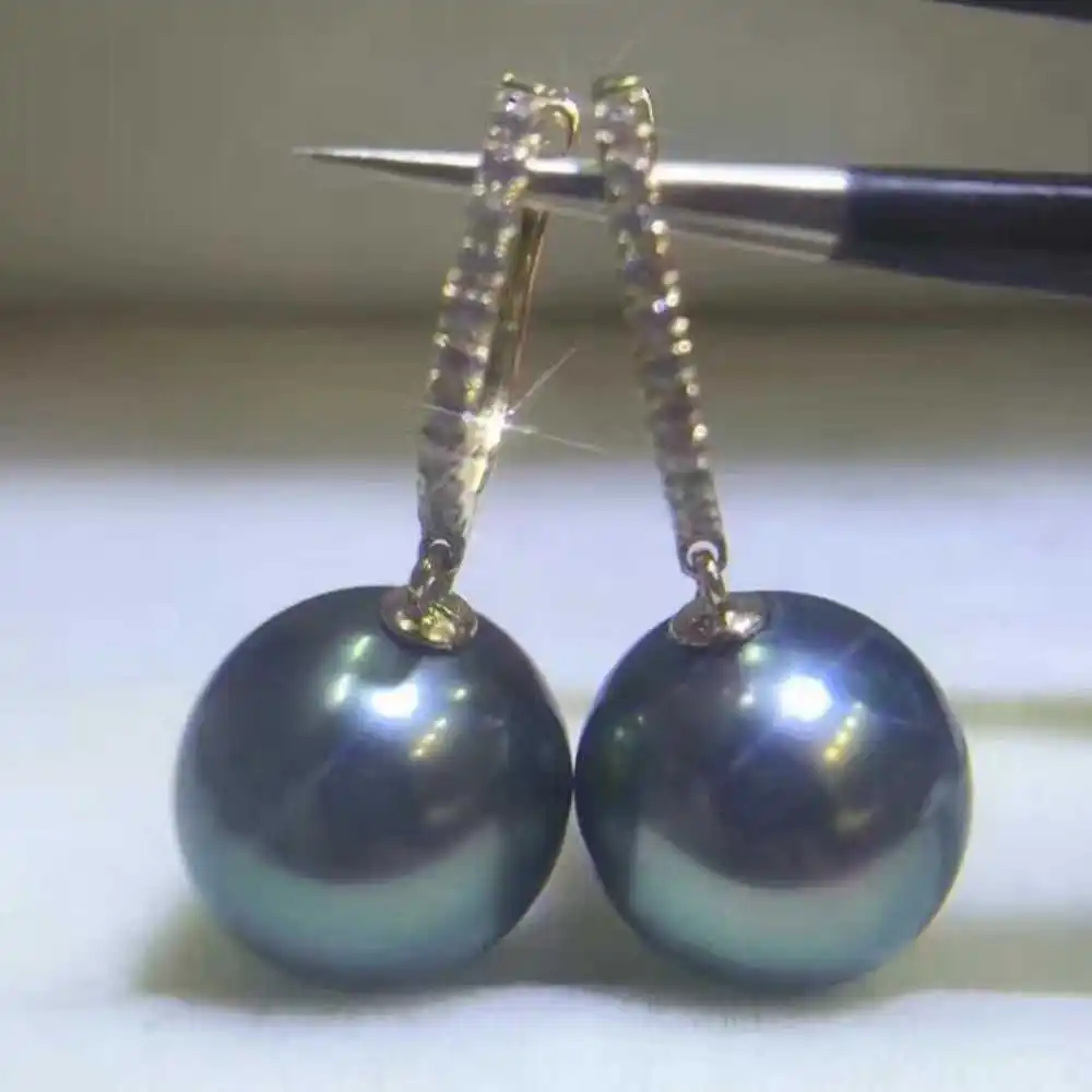Highlights 16MM Black Shell Pearl Earrings Zircon Ear Hook VALENTINE'S DAY Fashion Beautiful CARNIVAL Classic Christmas