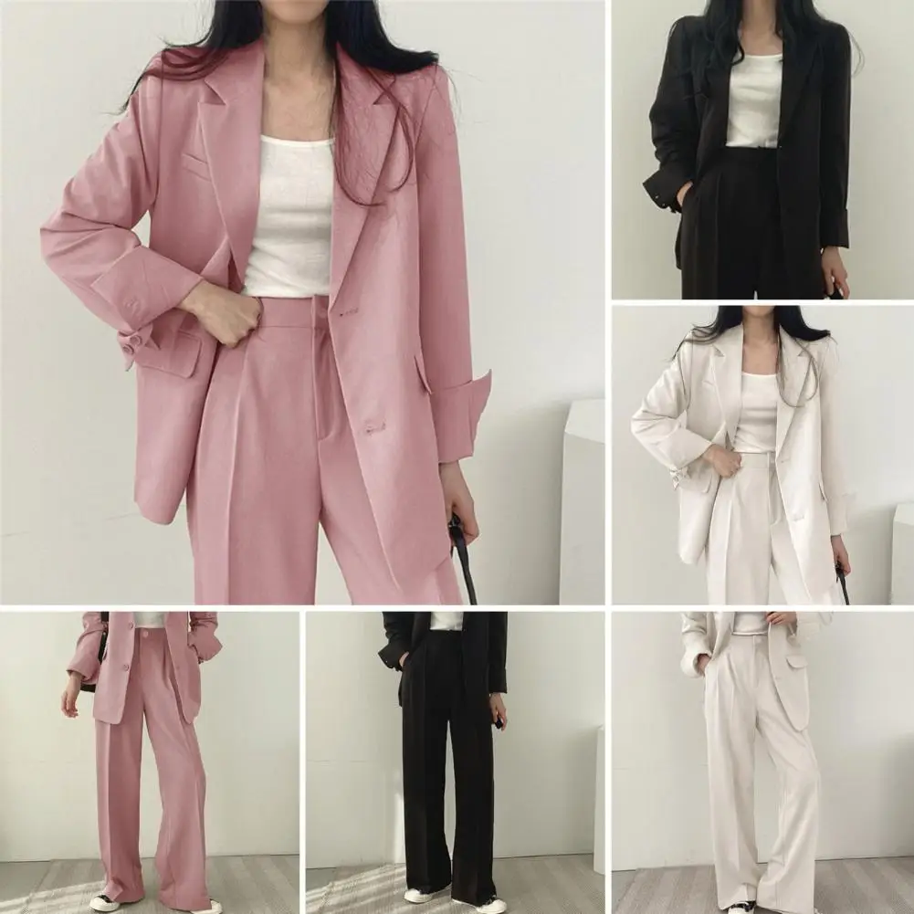 Women Commuting Clothes Elegant Women's Formal Commute Outfit Chic Coat Stylish Pants Sophisticated Jacket with Double Button