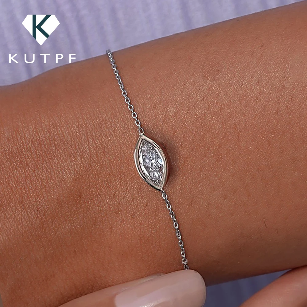 

1/2CT Marquise Cut Moissanite Solitaire Diamond Bracelet Bezel Set 925 Silver Plated 18k Gold Wrist Chain for Women Fine Jewelry