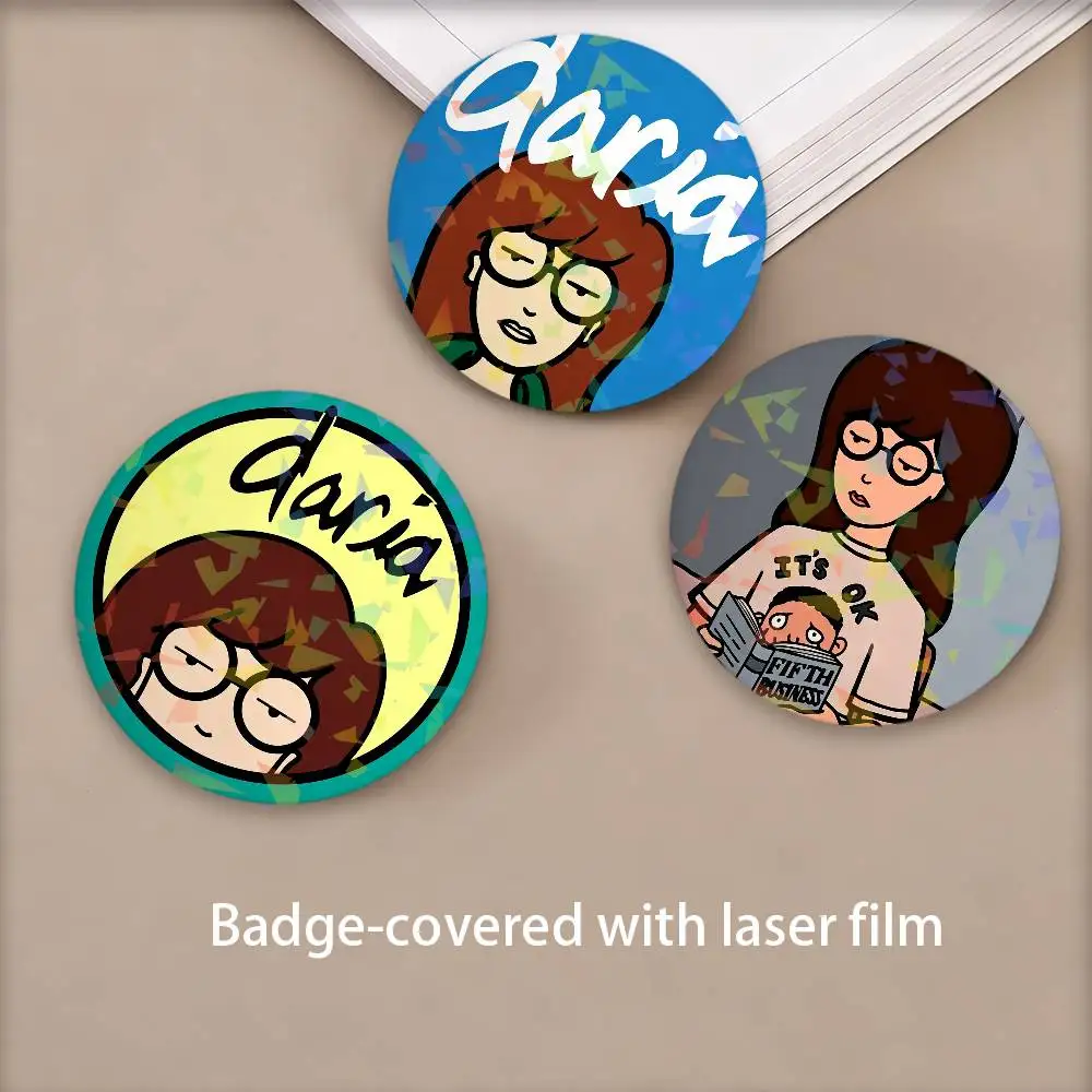 ZZ Funny Cartoon D-DArIa-A Round Badge Lapel Pins for Backpacks Briefcase Laser Brooch Clothes Gifts