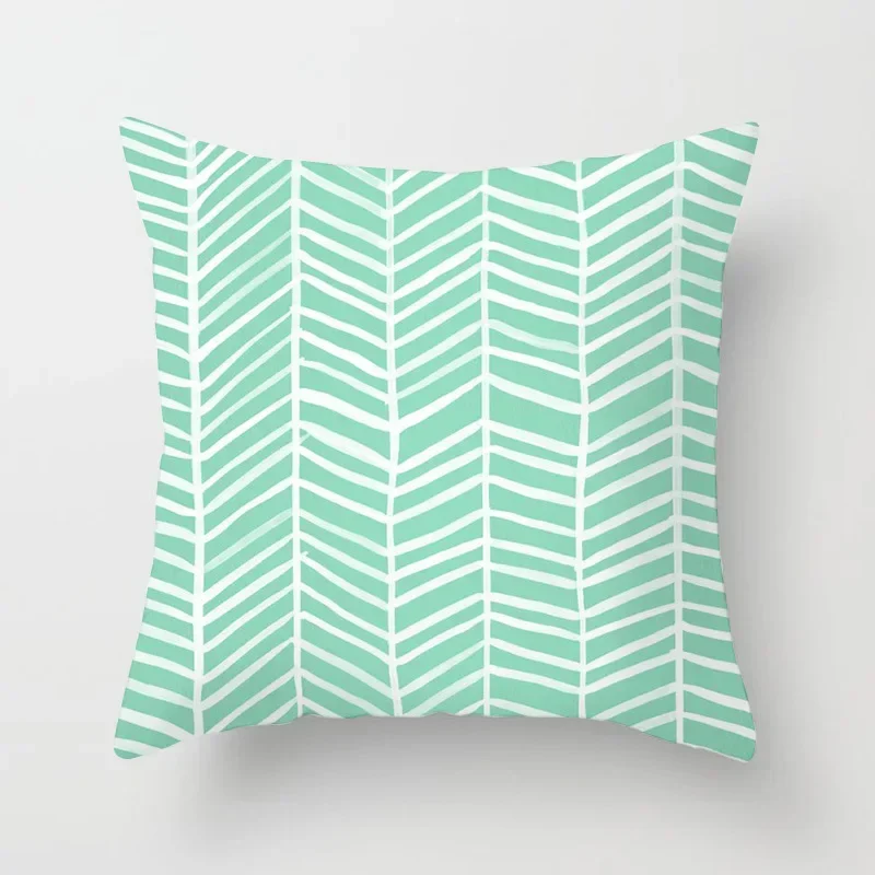 Mint green geometric printed pattern cushion cover for home living room sofa decoration square with polyester pillowcase