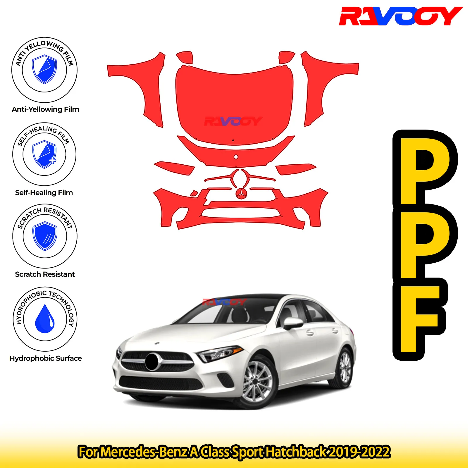 

For Mercedes-Benz A Class Sport Hatchback 2019-2022 Glossy Matte Black Precut front PPF Kit Paint Protection Film