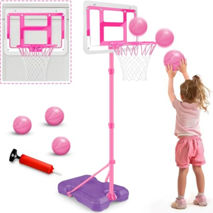 

Basketball Hoop with Stand Adjustable Basketball Set Toddler Basketball Toys for Boys Age 3 4 5 6 7 8 Indoor Outdoor Backyard S