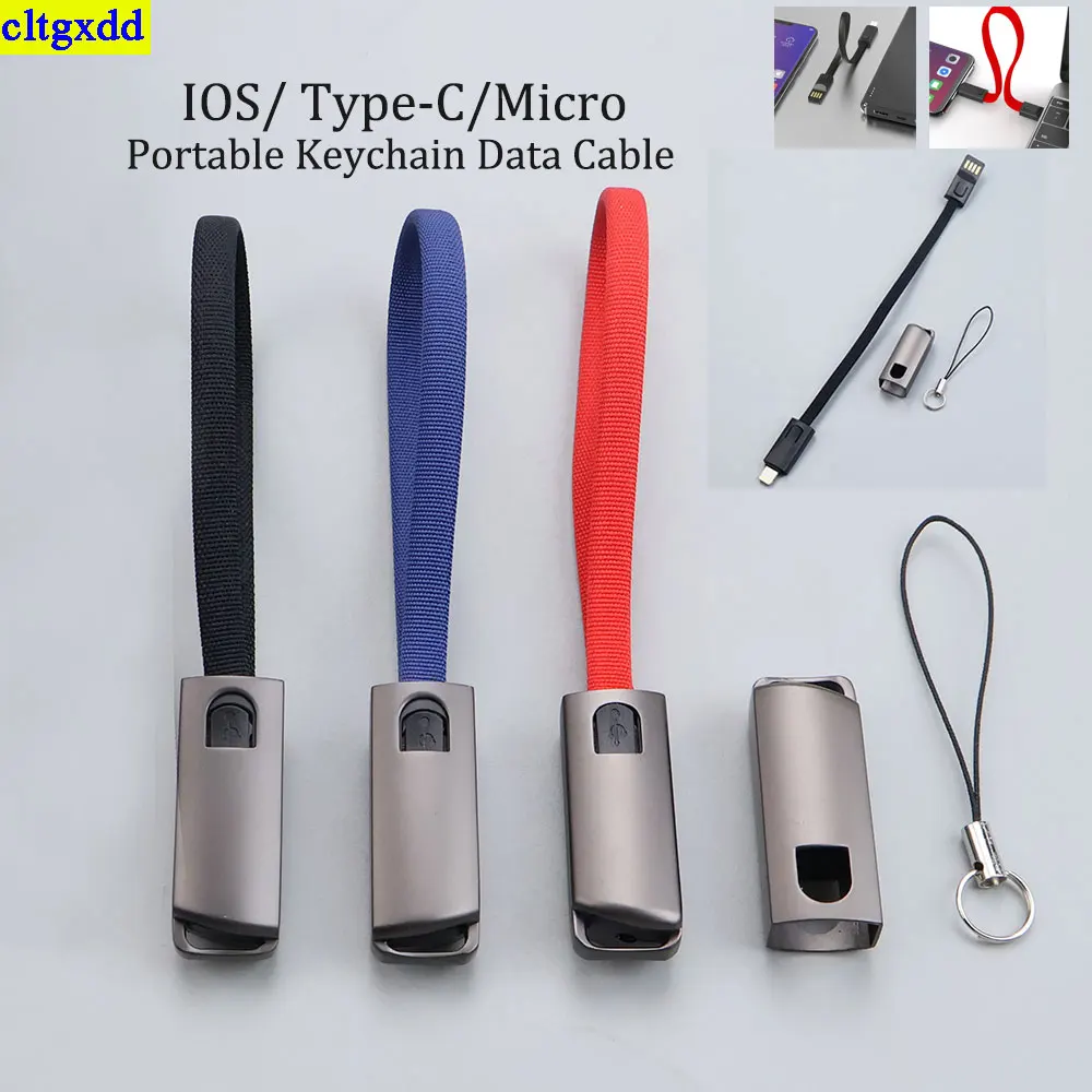 cltgxdd 1piece keychain micro Type-C IOS Micro USB cable fast charging portable short data cable for Xiaomi Huawei iPhone