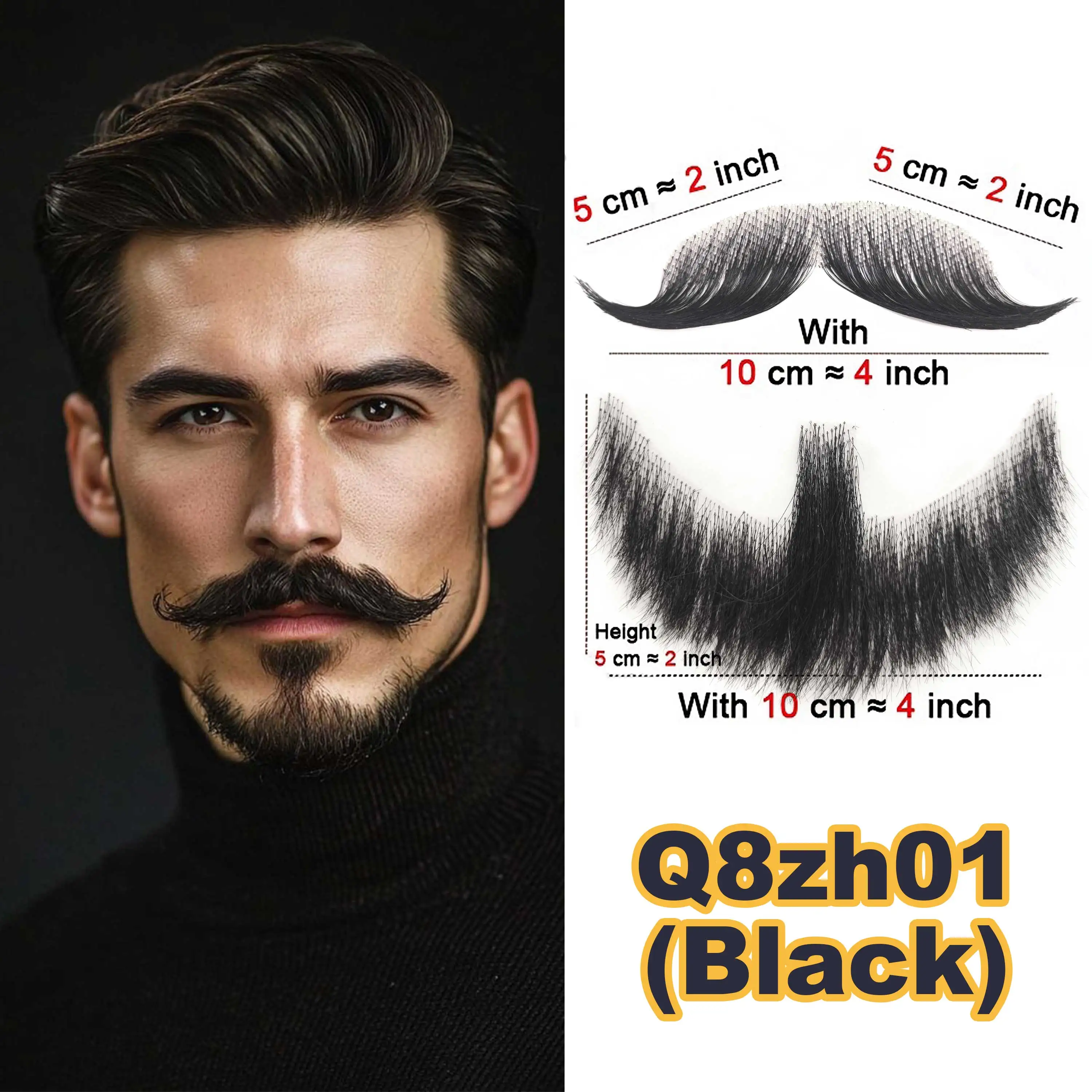 

Genuine Human Hair Beard Trimmable No itching Facial Hair Mustache Realistic Faux Facial Hair for Men Theatrical/Holiday/Party