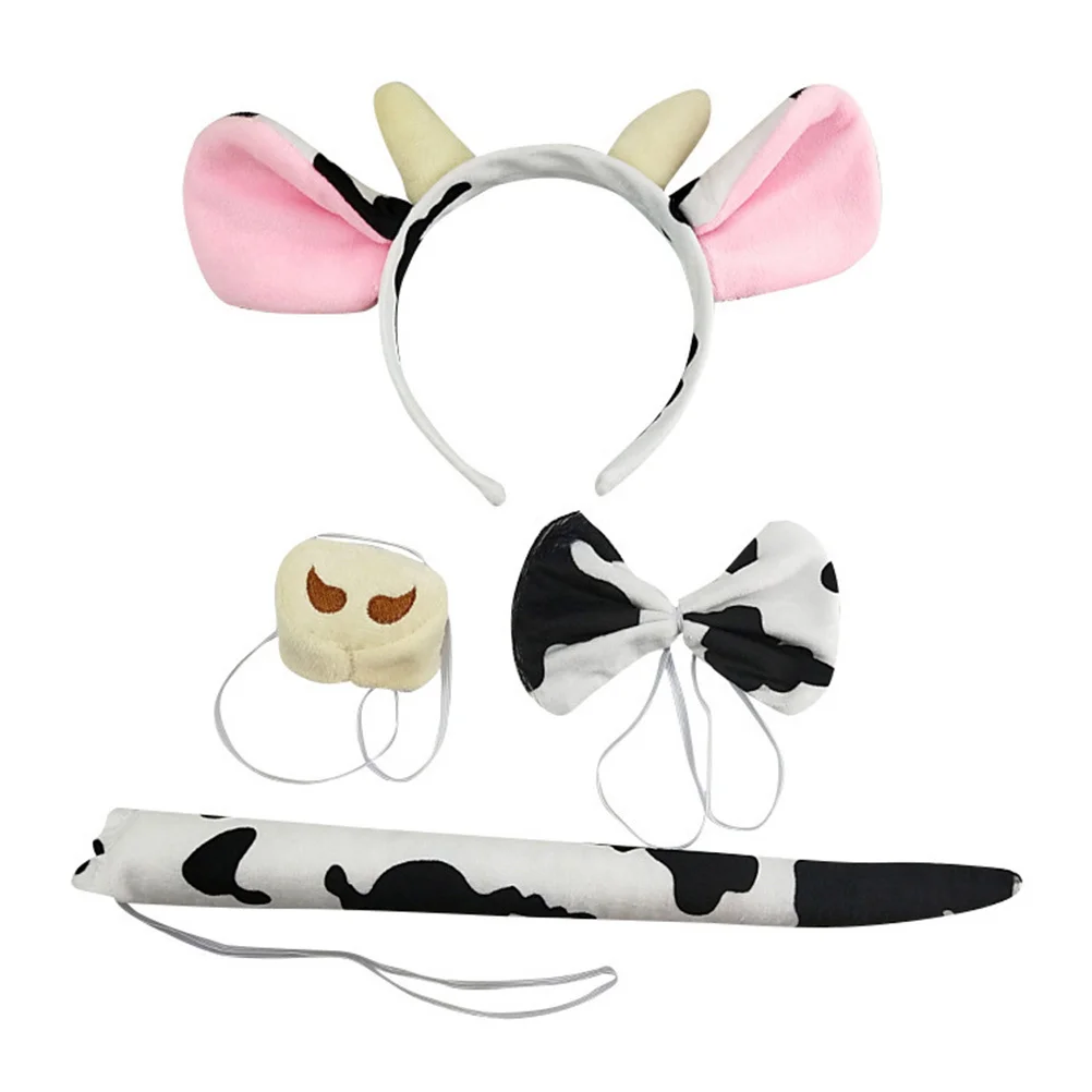 1Set Cow Costume Kids Halloween Cosplay Set Adorable Party Supplies Tail Headband Performance Props Cow Costume