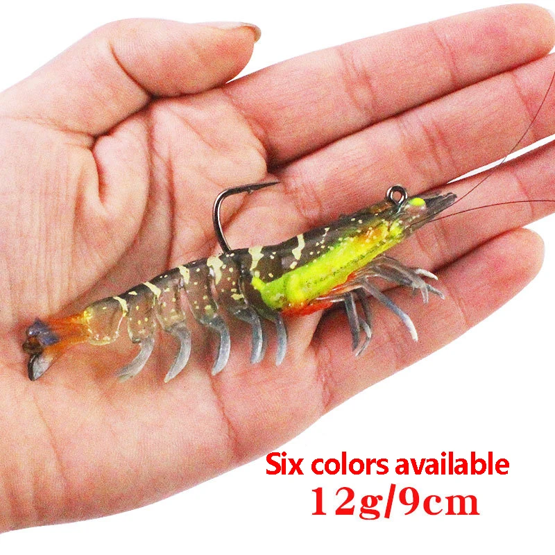 طُعم جمبري ناعم بخطاف ، طُعم جمبري مغطى بالرصاص ، طُعم كبير يتوهج في الظلام ، فم ملتوٍ ، سمك أسود