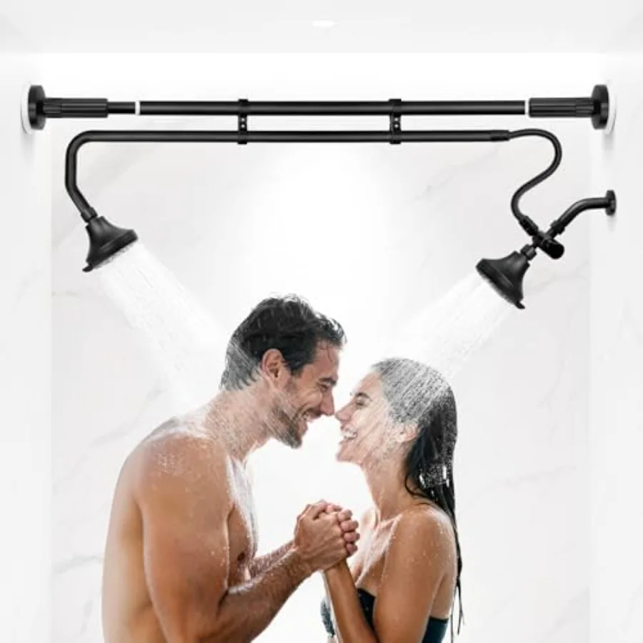 

Tandem Shower Heads for Couples, Black ABS Dual Shower Head System with High Pressure and Adjustable Angles