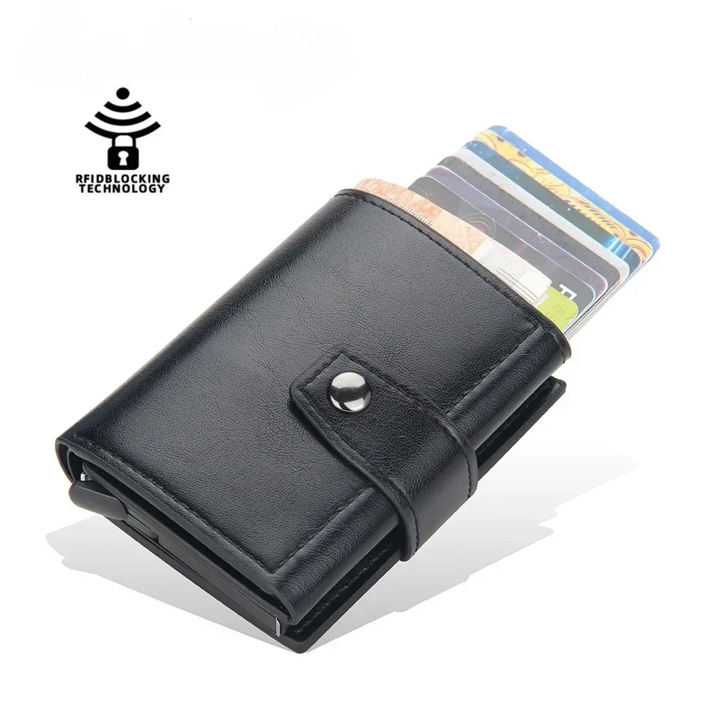 

Men Business Card Holder Pop Up Business Id Bank Credit CardHolder Aluminium Alloy Metal Pu Leather Case Trifold Card Bag Wallet