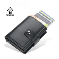 Men Business Card Holder Pop Up Business Id Bank Credit CardHolder Aluminium Alloy Metal Pu Leather Case Trifold Card Bag Wallet