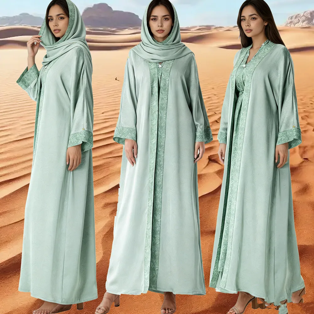 

Дубай Открытая Абая Мусульманские Наборы для Женщин Кимоно Кардиган Длинное Платье 2 Шт. Kebaya Турция Кафтан Ислам Одежда Марокко Кафтан