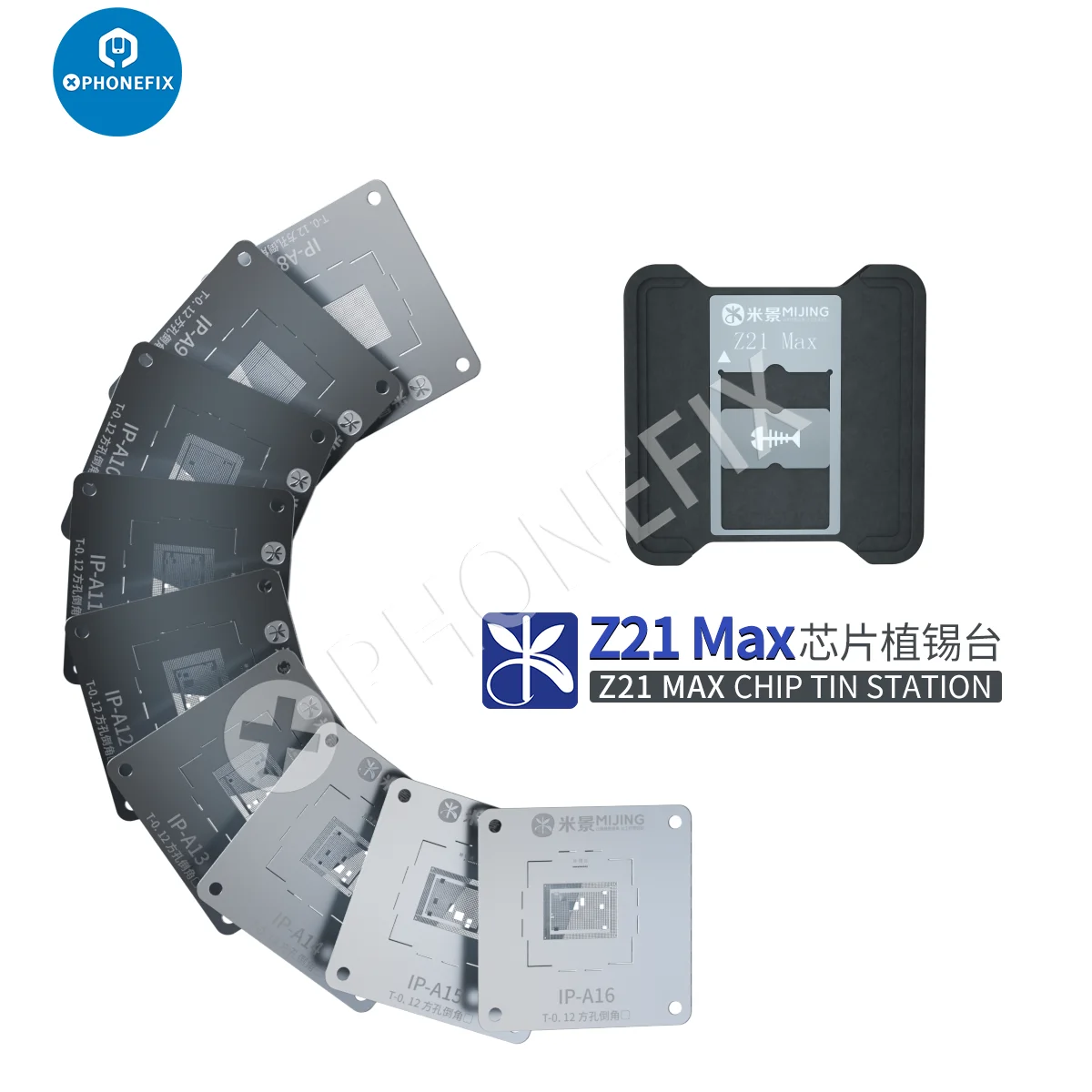 

Mijing Z21 MAX CPU BGA Reballing Stencil Platform For iPhone A8-A17 Hisilicon Qualcomm Snapdragon IC Chip Planting Tin Template