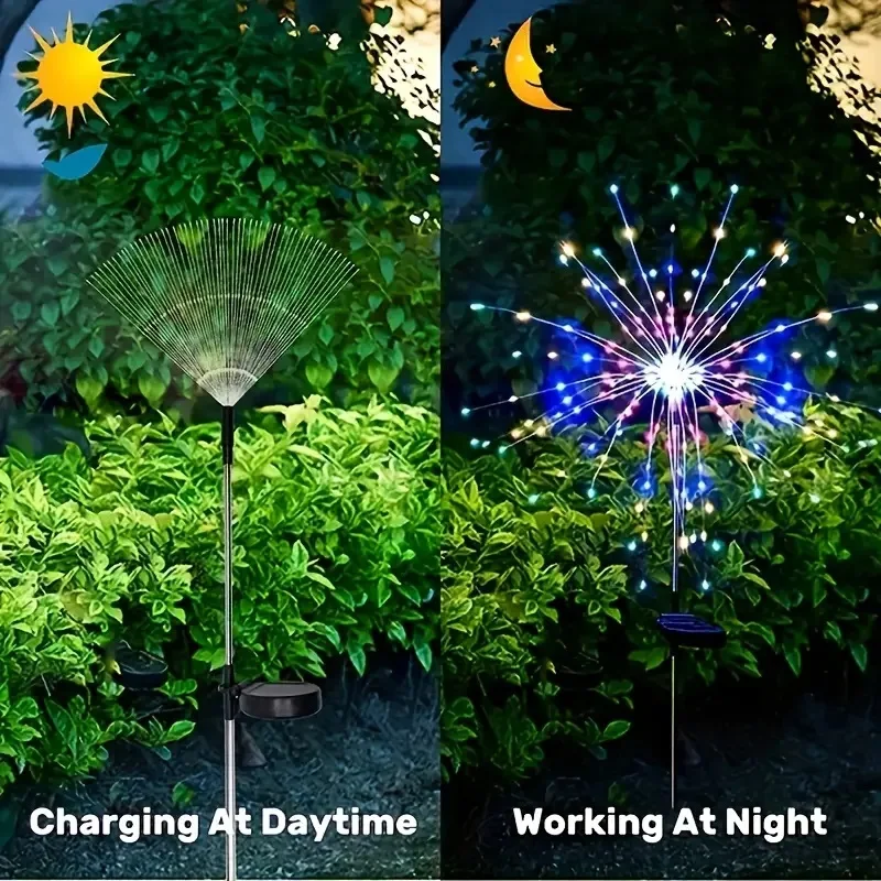 Solar Lawn Light LED Solar Fireworks Light Outdoor Fairy Copper Wire String Light For Home Wedding Party Holiday Garden Decor