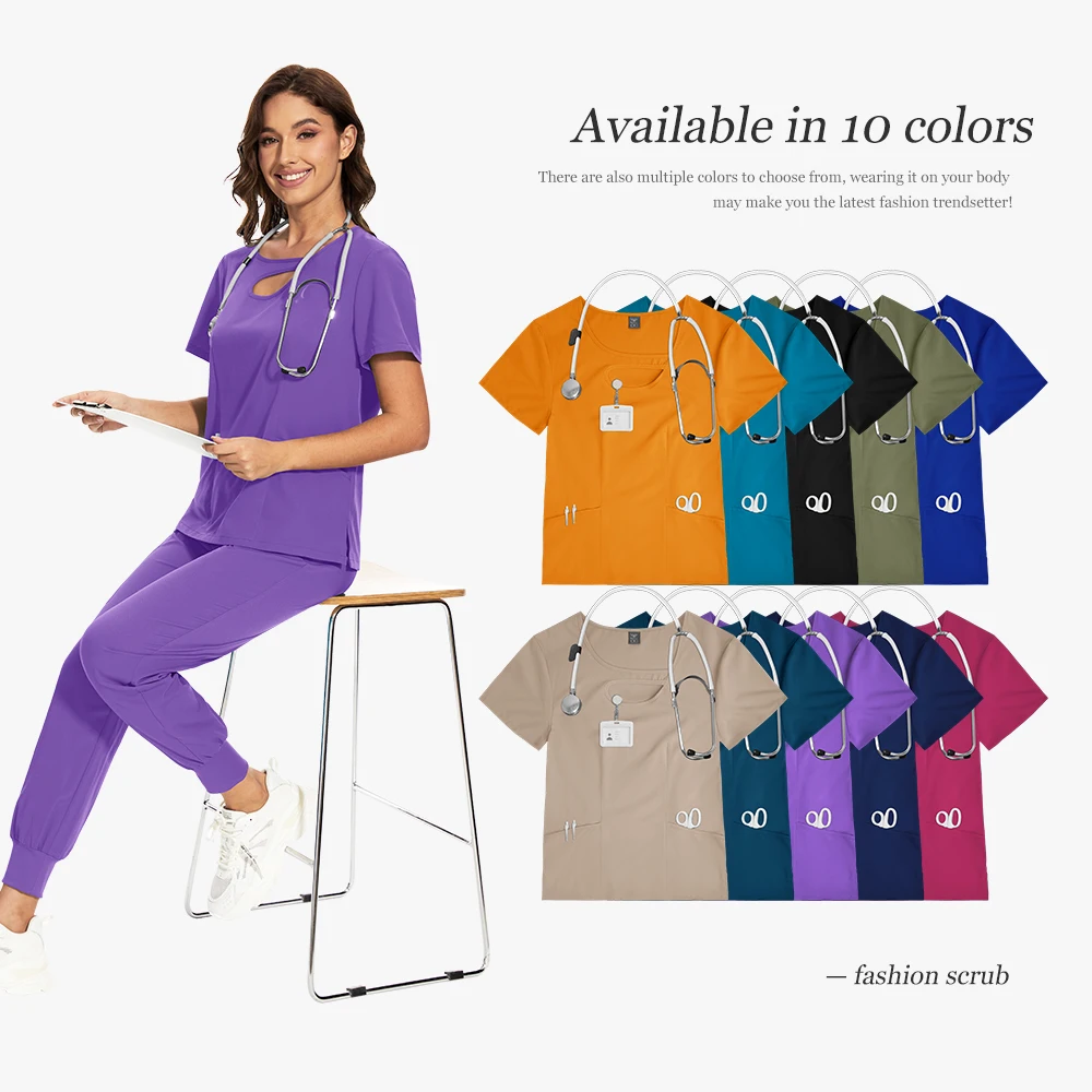 ชุดยูนิฟอร์มพยาบาลแบบสครับสำหรับผู้หญิง ชุดจ็อกเกอร์ ผ้าระบายอากาศ ยืดหยุ่น เหมาะสำหรับคลินิก โรงพยาบาล งานด้านความงาม และงานดูแลสุขภาพ
