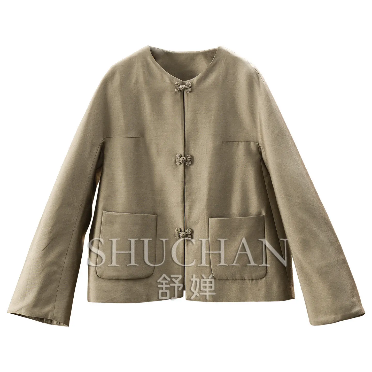 Oriental Simple Luxury Soft Waxy and Skinny High-quality Silk Wool Handmade Buckle Round Neck Jacket E506