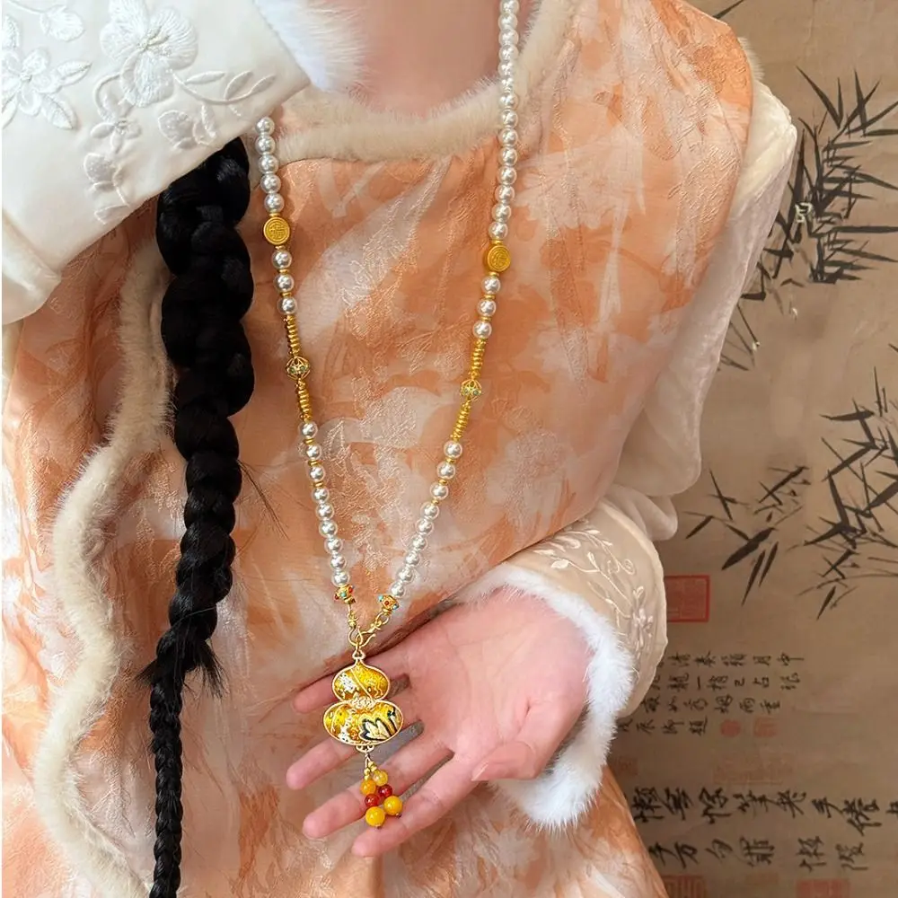 Luxury Song Brocade Gourd Necklace Tassels Ethnic Style Embroidered Pendant Necklace Beads Sweater Chain