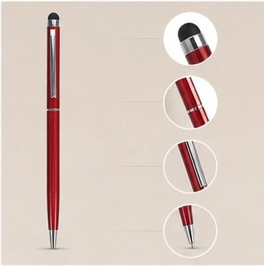 2-in-1 Dual Purpose Capacitive Stylus Pen with Ballpoint Function for Devices Dark Red Portable Precise