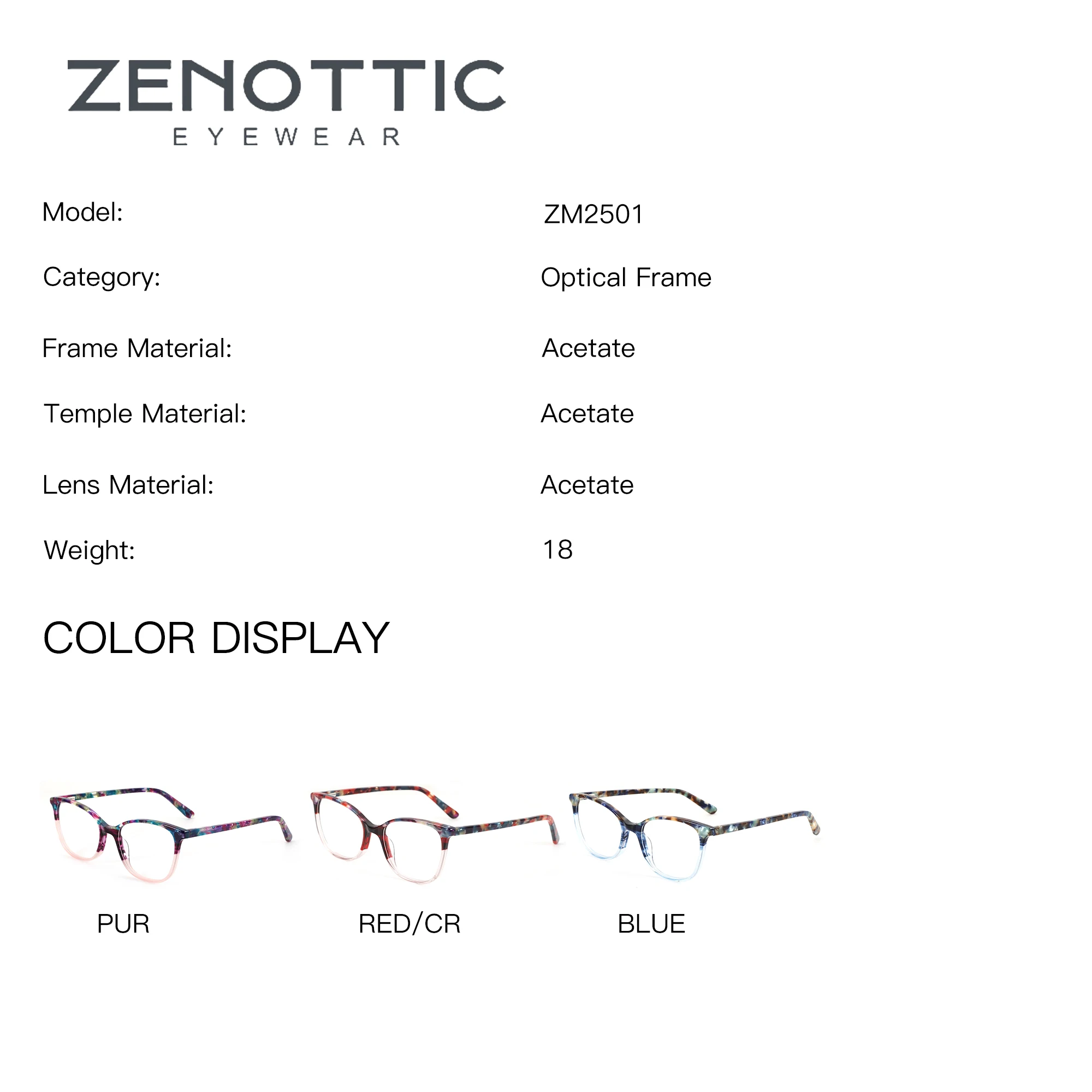 ZENOTTIC Woman Square Handmade Acetate Progressive Multifocal Glasses Anti-Blue Light Round Photochromic Prescription Eyewear