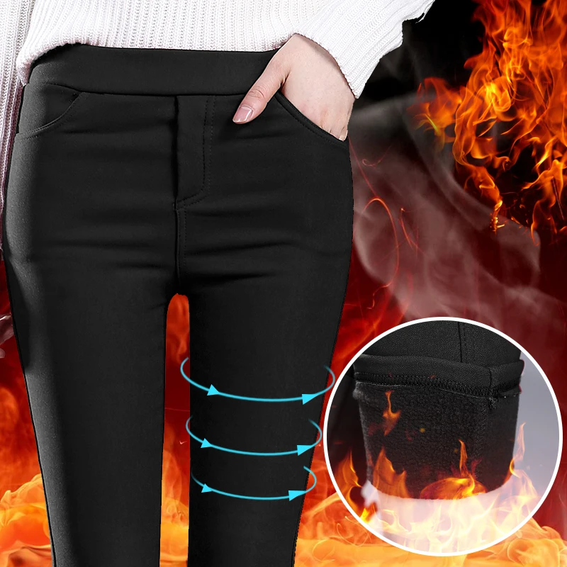 

Зимние леггинсы с высокой талией Thiened Fce на подкладке, женские утягивающие белые брюки с базовым слоем, брюки-карандаш, длинные брюки