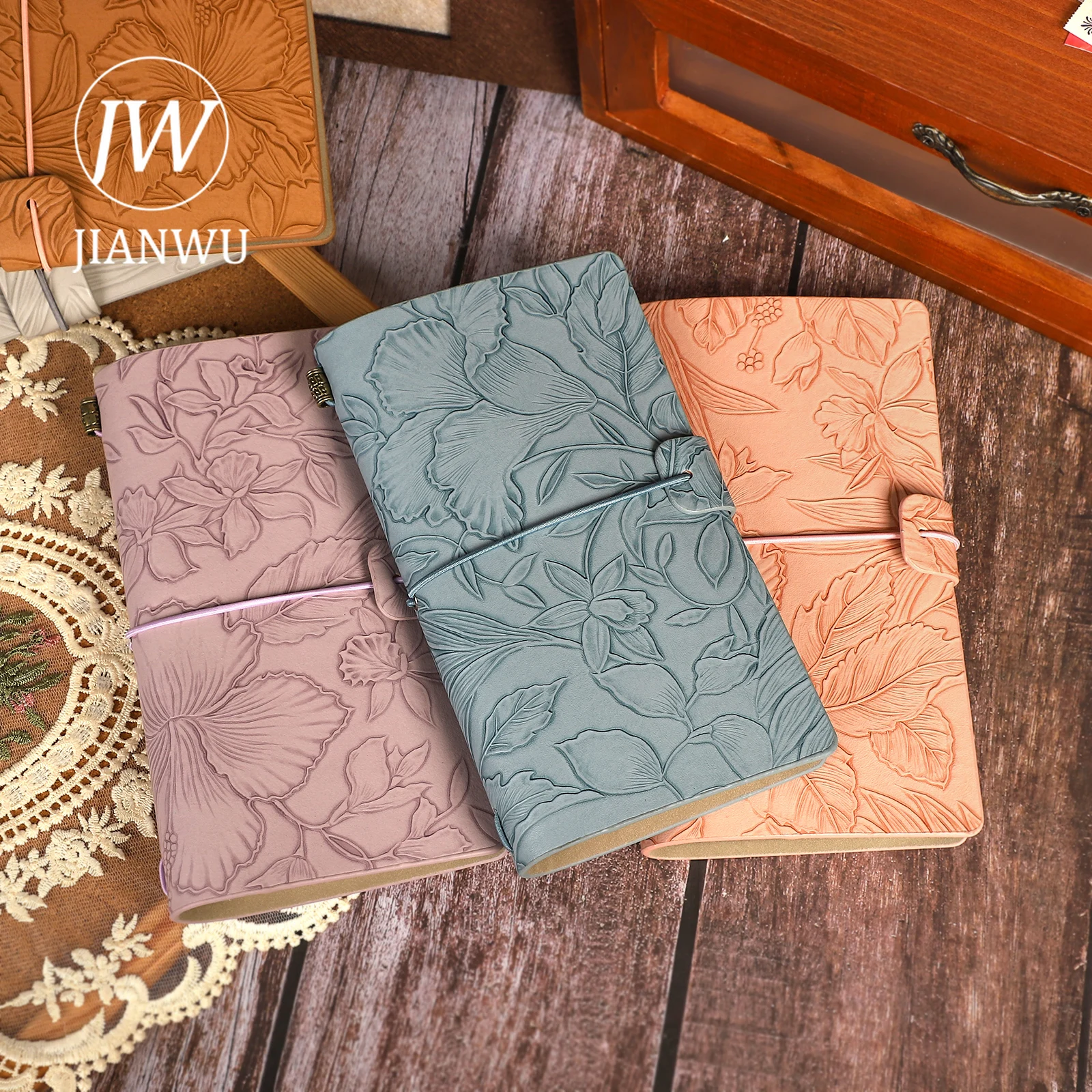 JIANWU 96 Pages/book A6 Literary Relief Flowers and Leaves Notebook Creative DIY Material Decor Student Supplies Stationery