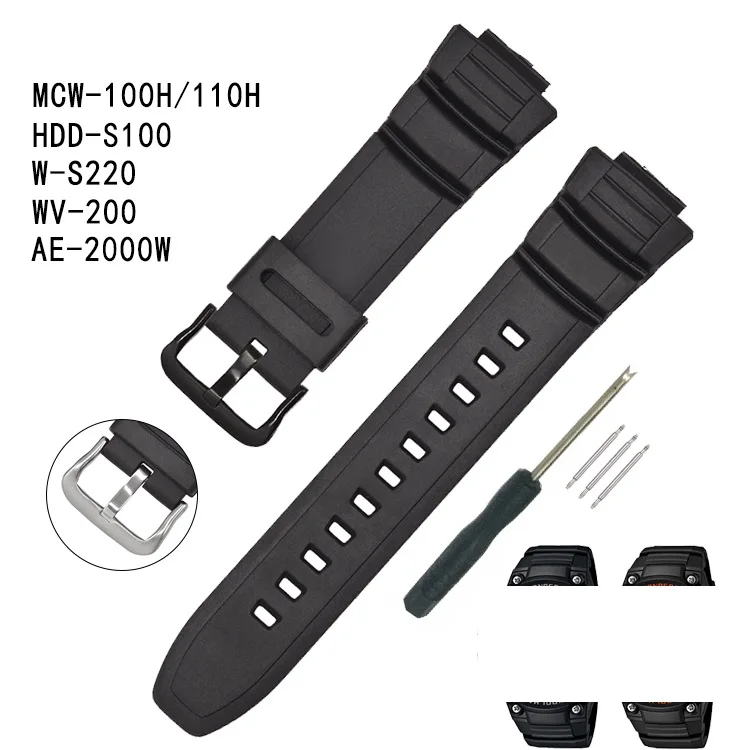 Rubber Watch Strap for Watchband MCW-100 Mcw110 W-S220 AE-2000W HDD-S100 16mm Resin Sport Waterproof TPU Watch Accessories