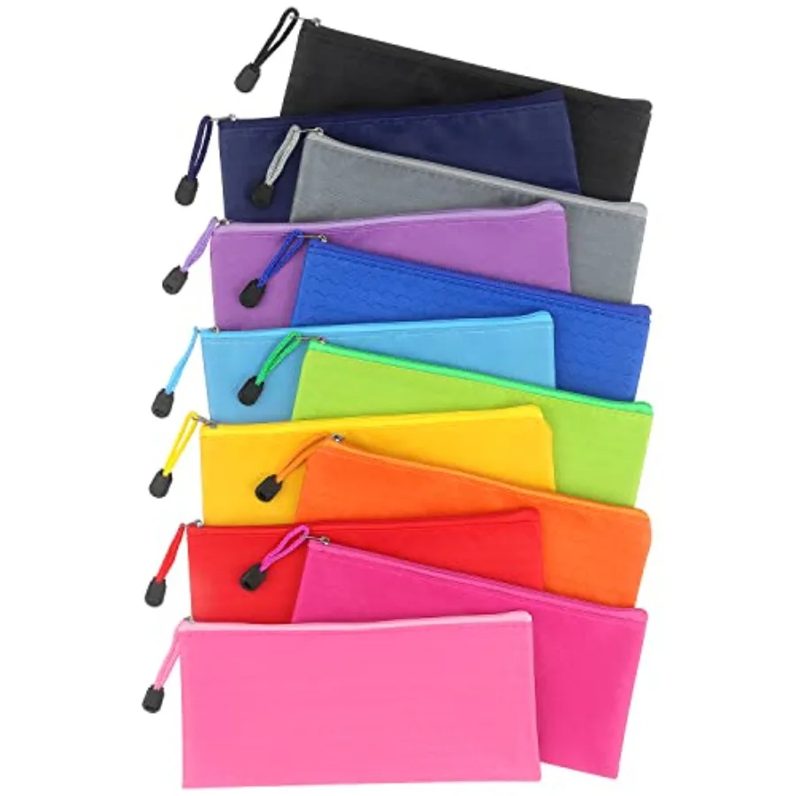 12 Pack Zipper Pouch, Bulk Waterproof Pouch Cases Multi-Purpose Organizer Bags for Office Supplies, Travel Accessories
