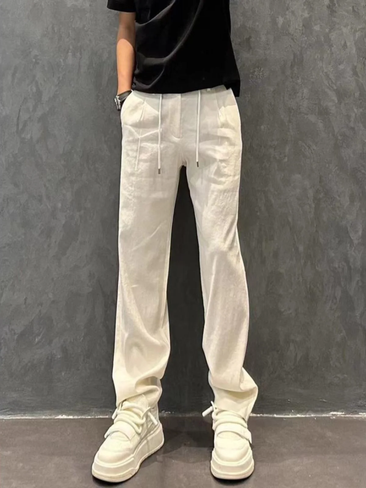 

Высококачественные льняные широкие прямые повседневные спортивные брюки для мужчин, свободные, класса люкс, длинные, осенние, 2025, модные, городские, стильные