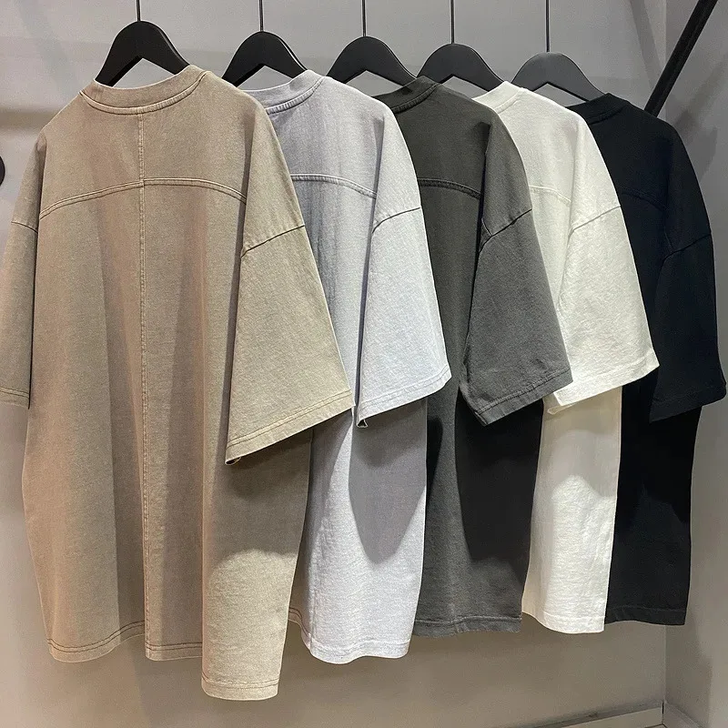 HELLOMARCEL จัดส่งฟรี EU US ขนาดคุณภาพสูง High Street Heavy Basic Vintage ล้างขี้ผึ้งย้อมล้าง Tee แขนสั้น Tshirt