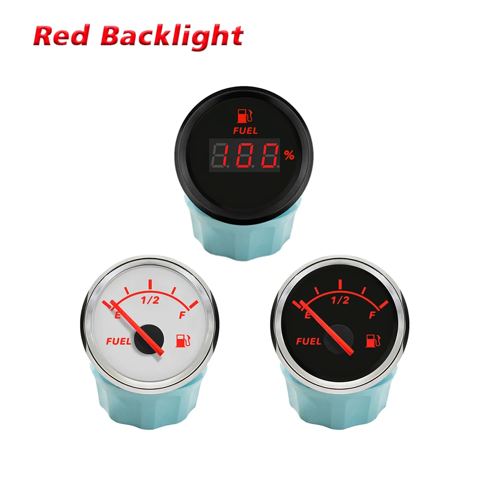 Waterproof 52mm Fuel Level Gauge 0-190ohm 240-33ohm Signal with Red Backlight 9~32V for RV Car Boat Yacht Universal