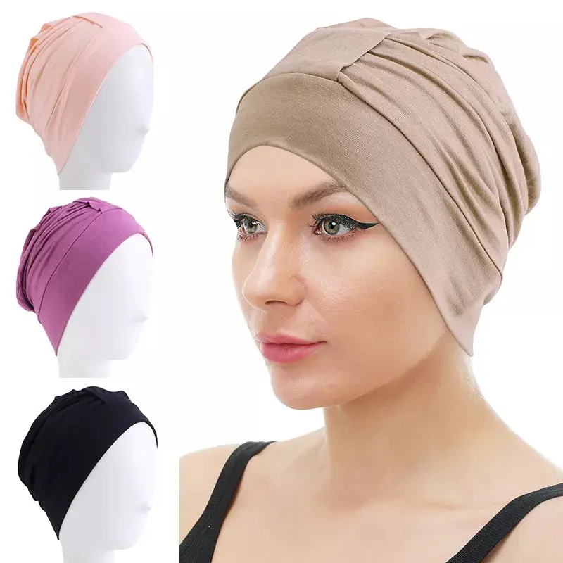 Women Stretch Cotton Sleep Chemo Hat Muslim Head Scarf Beanie Sleeping Cap Turban Headwear Beanie Headcover Inner Femme Hijabs