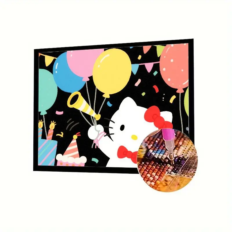 

1PC Hello Kitty Birthday Party Diamond Painting Kit - Full Drill DIY Art Rhinestone Embroidery for Kids & Adults, Happy Celebrat