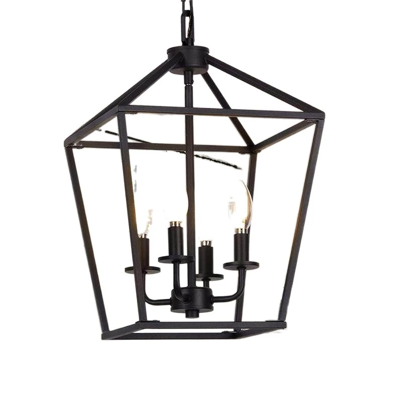 Imagem -02 - American Vintage Bird Cage Candle Chandelier Cor de Madeira Preta Industrial Retro Lâmpada para Quarto Cozinha Loja