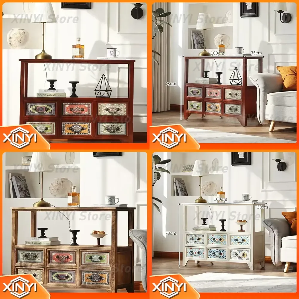 All Solid Wood Dining Side Cabinet for Modern Simple Retro Home Storage American Foyer Tea Cabinet for Living Room Bedroom
