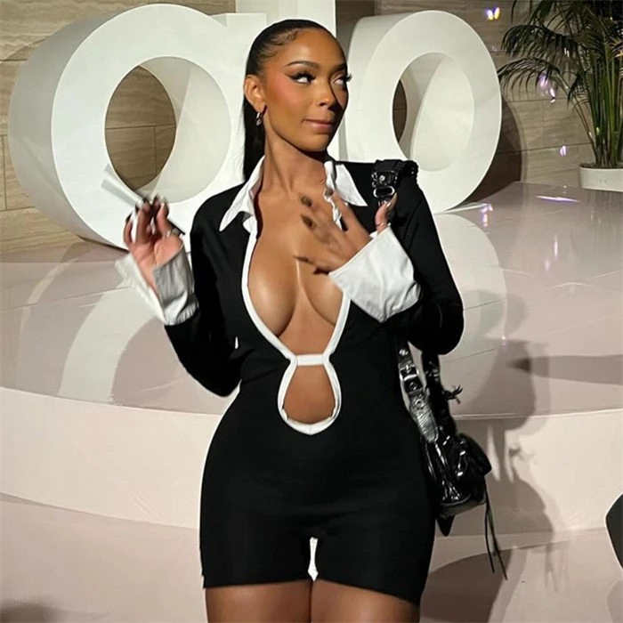 Sexy Slim Fit Jumpsuit orts Dames Street Sle Diamond Embellied mid Taille Potloodbroek Regelmatige dunne lentecollectie