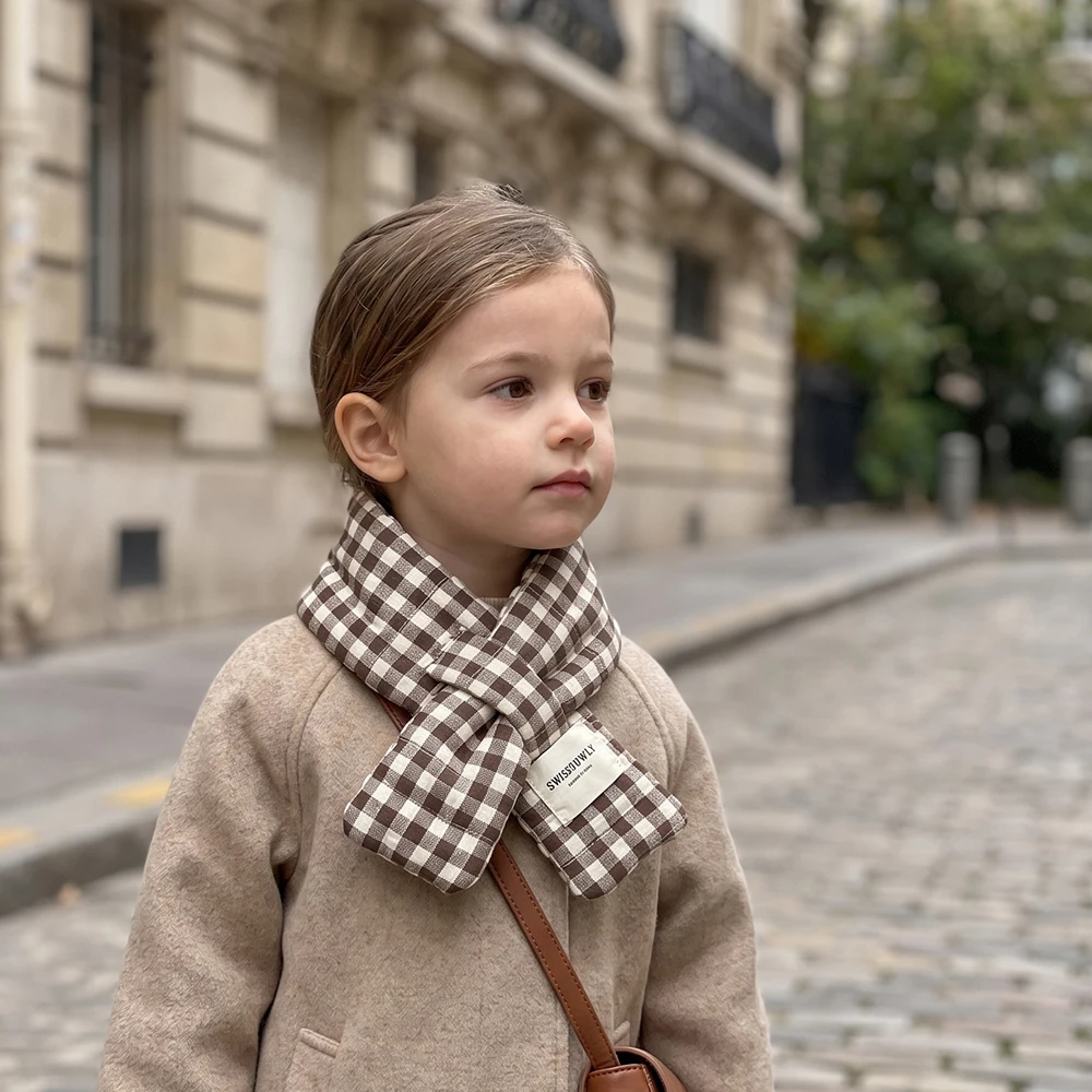MILANCEL Children's Scarf 2-8T Striped Grid Warm Winter Kids Scarf 3 Colors Korean Version Girls Neckerchief