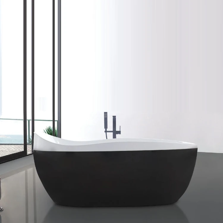 Acrylic Material Black White Whirlpool Massage Soaking Freestanding Bathtub with Drainer for Bathroom