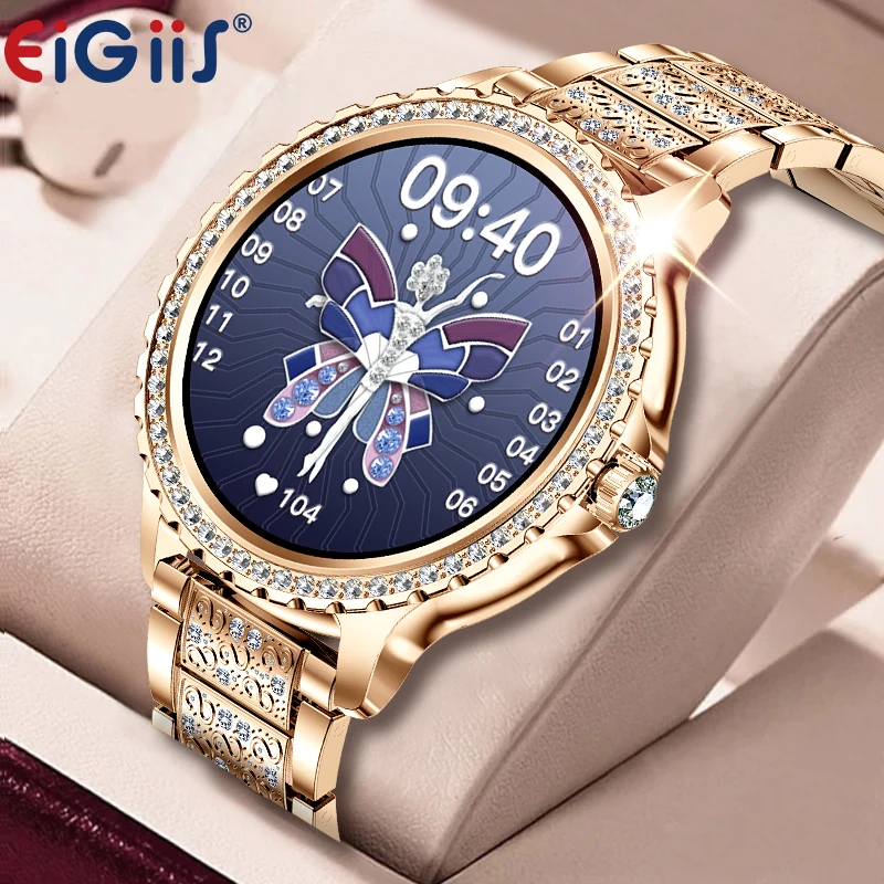ساعات EIGIIS الذكية للنساء الماس مع مراقب معدل ضربات القلب والنوم وأوضاع رياضية بمينا ضخمة مع مظهر رائع #1