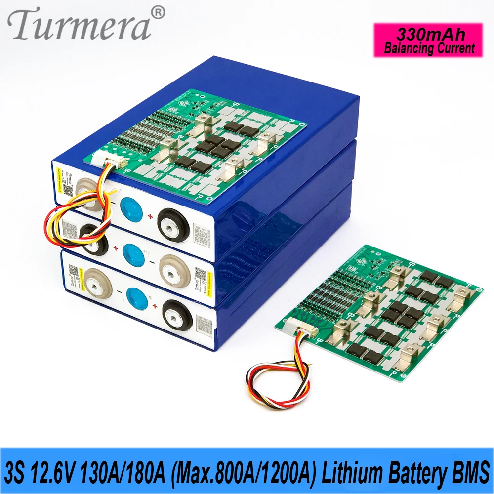 

Turmera 3S 12.6V 130A 180A Max. 800A 1200A Balance BMS Lithium Battery Protection Board 330mAh Equalizing Current Common Port