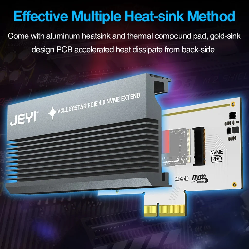 JEYI-disipador de calor de color negro, adaptador de SSD M.2 a PCIE X4, tarjeta de Puerto MKey, PCI-E, 3,0x4, velocidad completa, RGB, LED