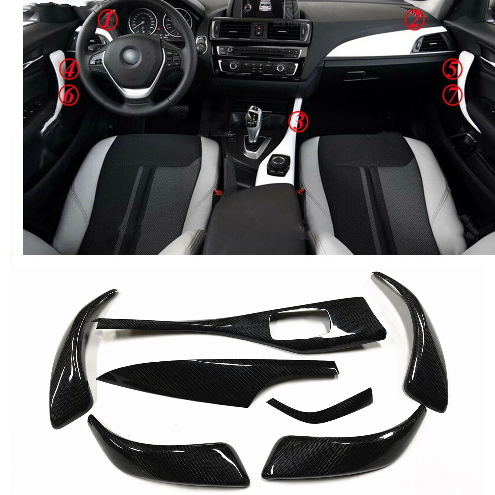 

For BMW 1 Series F20 F21 116i 118i 120i M135i 4 Door 2013-2016 Real Carbon Fiber Interior Gear Shift Panel+Dashboard Cover Tirm