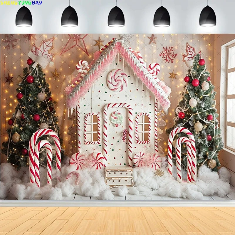 

Christmas Day Bell Wreath Golden Child Photography Backdrop Props Family Portrait Gingerbread House New Year Background CT02