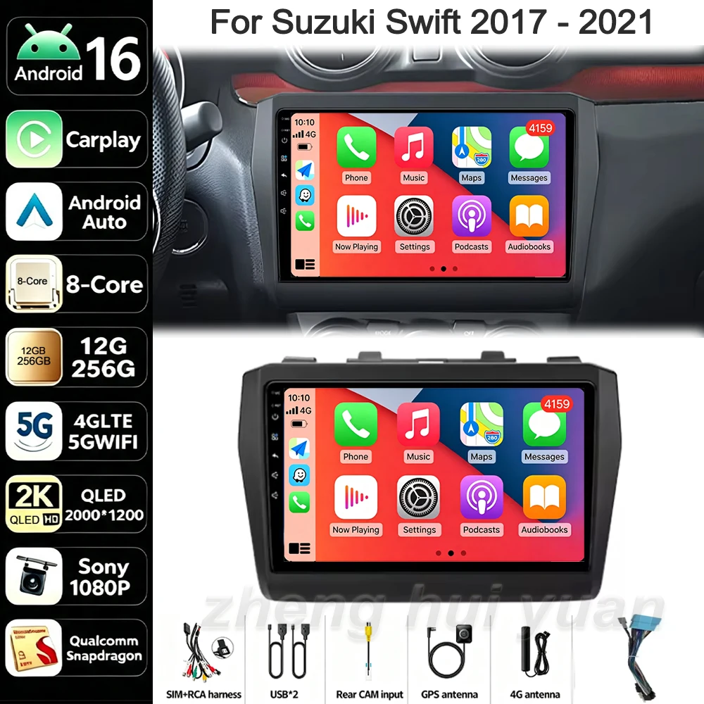 Android 16 Car Radio Navigation Multimedia Stereo Player Carplay&Auto For Suzuki Swift 2017 2018 2019 - 2021