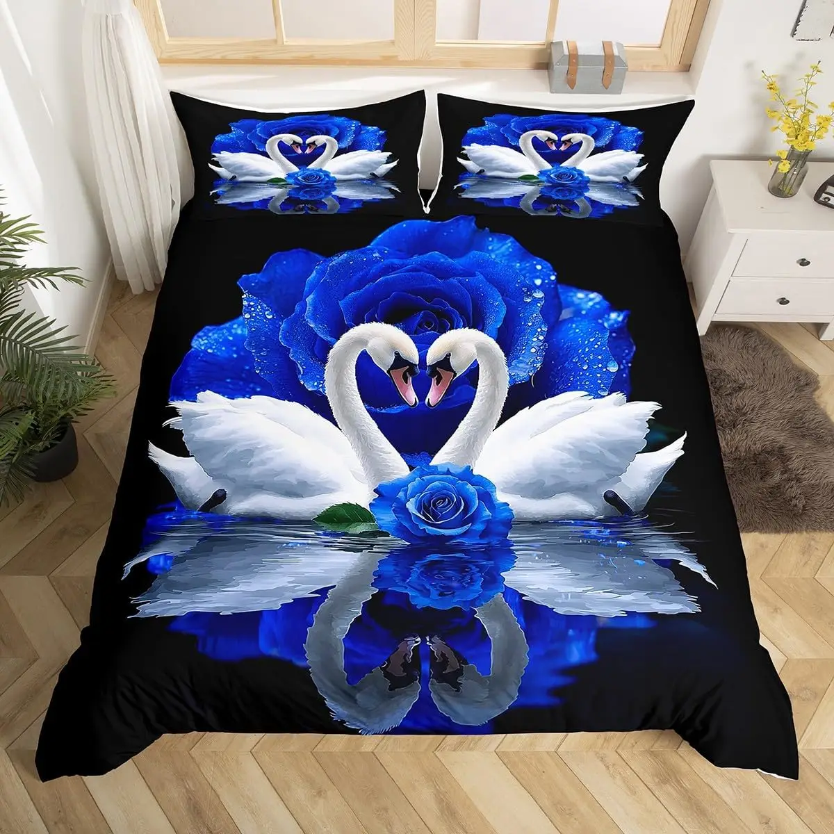 

Пододеяльник в виде лебедя, романтический комплект постельного белья с цветком розы, одеяло из микрофибры с животными мечты, декор комнаты, комплект из 3 предметов Twin King Size