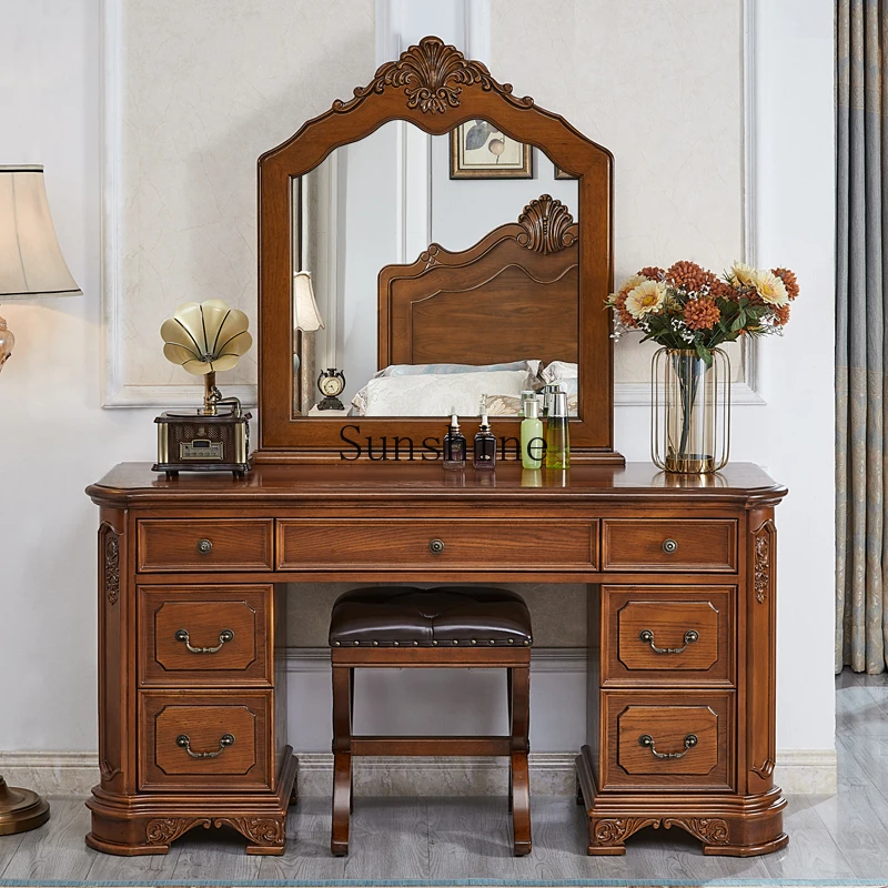 

European solid wood dresser bedroom retro storage makeup table